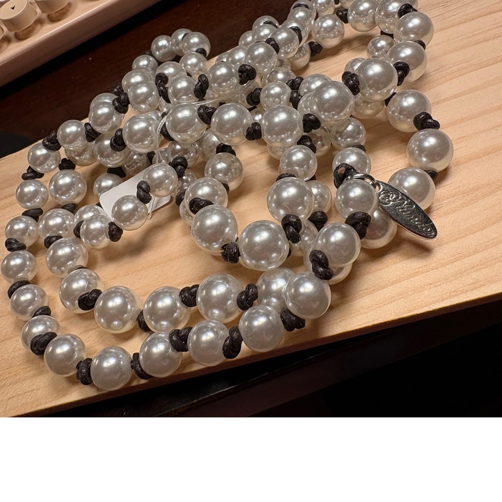 Plunder Faux Pearl Necklace Women's Chunky White Excellent Knotted Long Strand